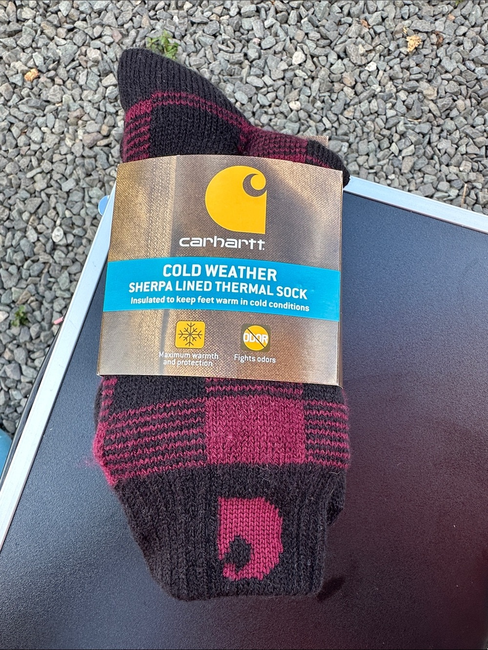Carhartt Black and Burgundy Sherpa-Lined Thermal Socks